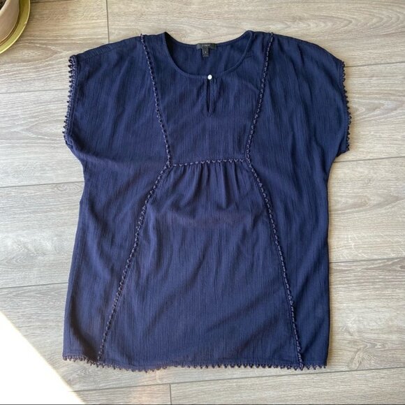 J. Crew Pom Pom Navy Beach Cover Up Tunic Top - Picture 6 of 14
